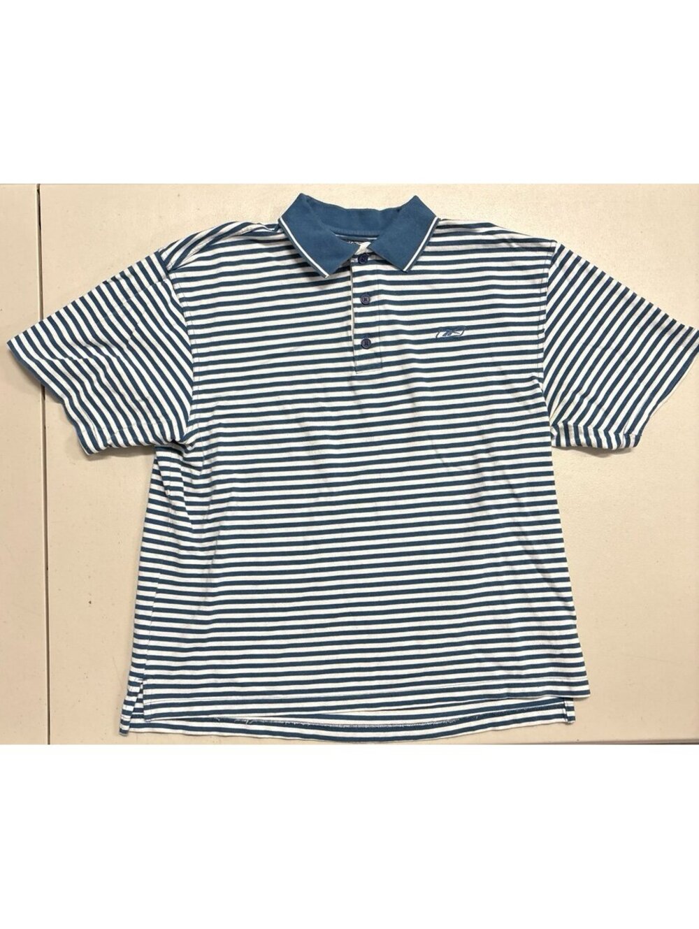 Reebok Golf Striped Polo Shirt Mens M Navy White 100% Cotton
